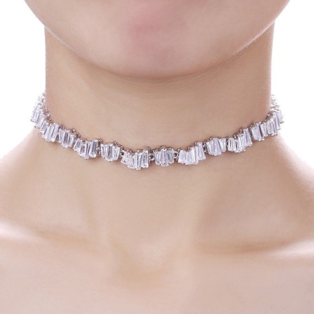 Rose Gold Cz Diamond Baguette Bolo Necklace